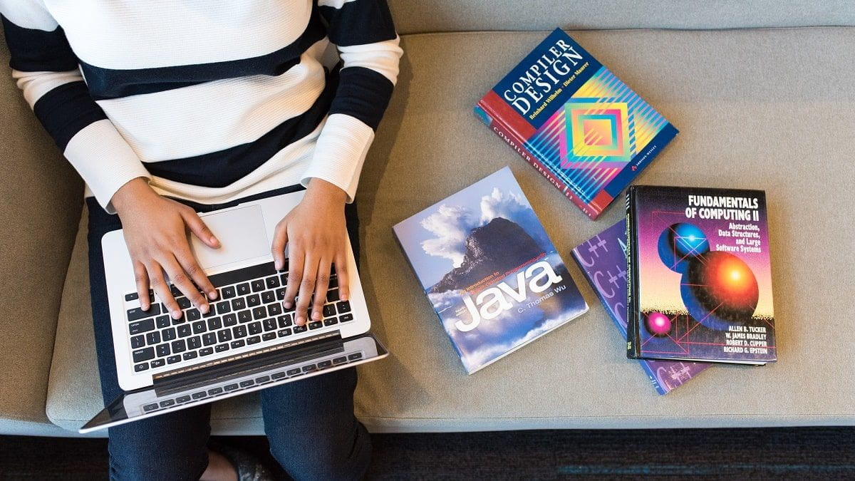 female student studying computer science