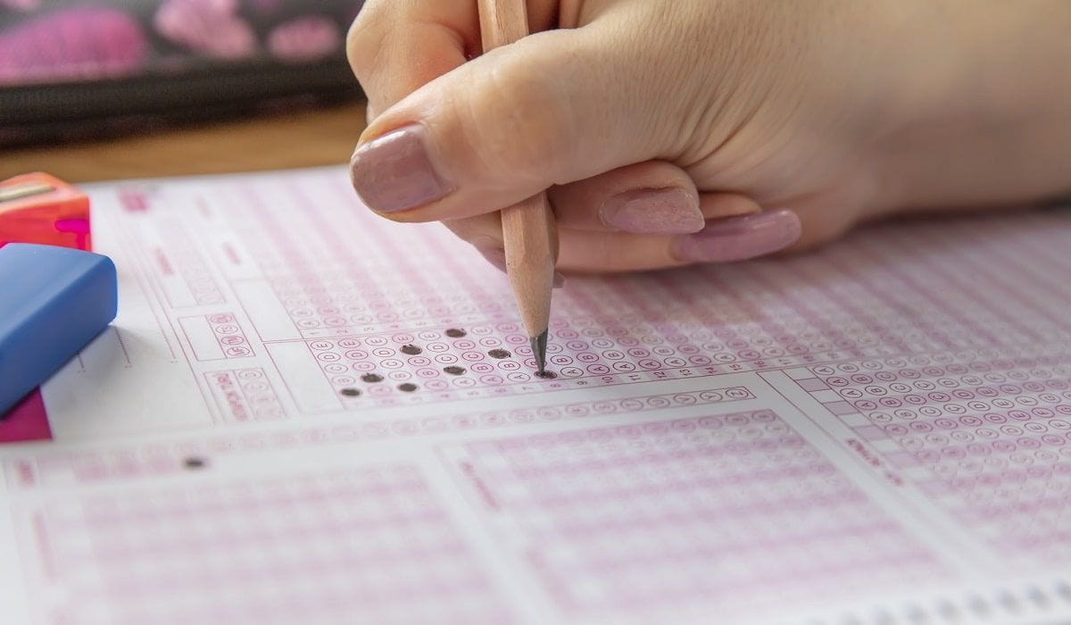 person completing standardized test