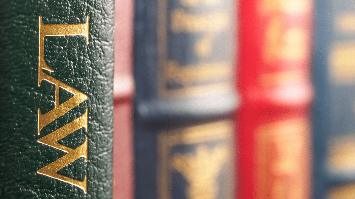 row of colorful books about law
